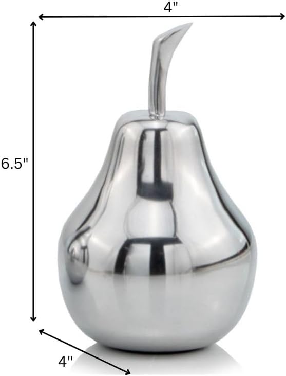 Modern Day Accents SM Small Peral Polished Pear, Silver, Fruit, Tabletop, Transitional, Sculpture, Accents, Décor, Desk, Aluminum, 4" L x 4" W x 6.5" H