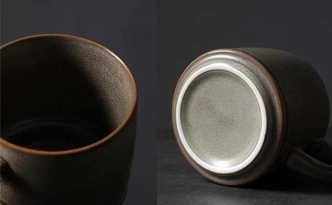 12oz Japanese Minimalistic Asian Aesthetic Rustic Handmade Ceramic Pottery Coffee Mug, Lead-Free Glaze Artisanal earthen Tea Mug, Sturdy Tea cup with handle, Handmade stoneware mugs for office (Gray)