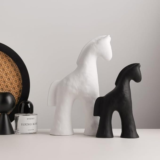 Handmade Abstract Animal Modern Ceramic Matte Craftsmanship Home Decoration Artwork (Black 6.7in)