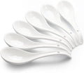YFWOOD 6.75 inch Ceramic Asian Soup Spoons - White Large Japanese Spoons for Ramen Pho Wonton Soup Dumpling Miso, Set of 6