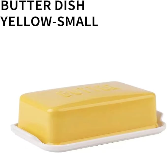 Porcelain Covered Butter Dish with Lid for Countertop Butter Holder Container for One Stick of Butter. Textured Tray Butter Keeper for Non Slip Storage-YELLOW SMALL