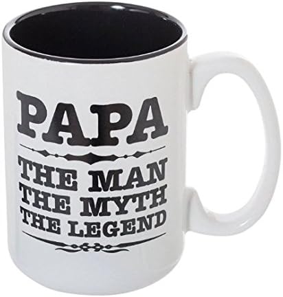 Artisan Owl Papa The Man The Myth The Legend Mug - 15 oz Large Ceramic White Tea & Coffee Cup with Black Inlay for Dads, Fathers, Papa and Head of the Family