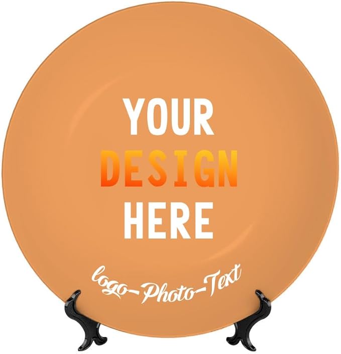 Custom Photo Ceramic Decorative Plate, Wobble-Plate Dishes with Display Stand, Handmade Ceramic Ornament, for Wall Hanging Living Room Bathroom Decor Gift, SandyBrown-10 In