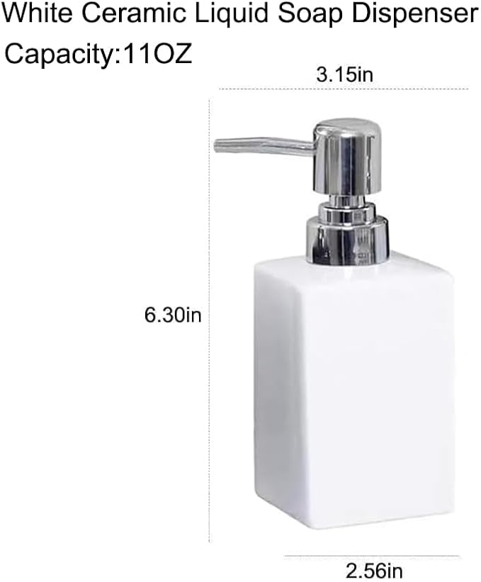 11OZ White Soap Dispenser,Modern Marble Square Liquid Dish Countertop Lotion Hand Dispenser for Bathroom Kitchen Farmhouse Hotel