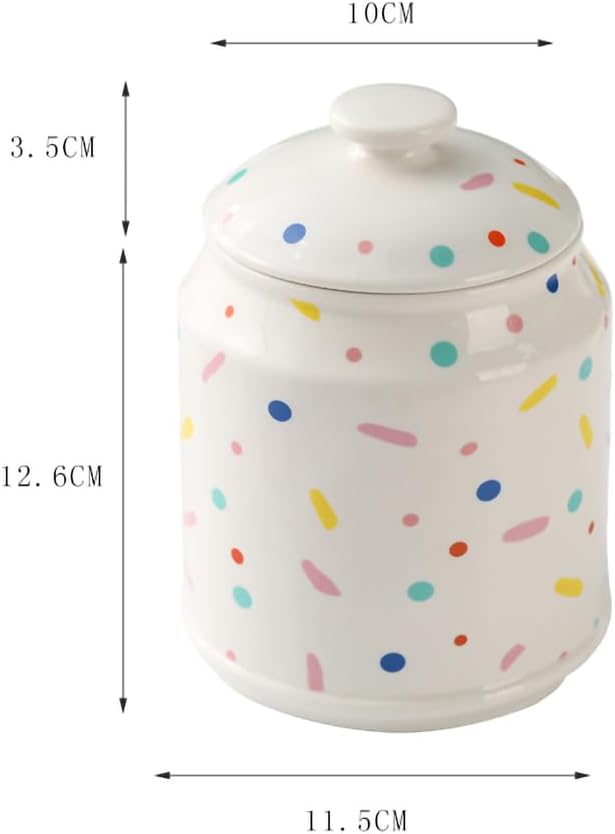 WAIT FLY Ceramic Tea Caddy Tea Canister Large Capacity Food Storage Jar Container for Tea, Coffee, Herb, Sugar, Spice, Nuts-Color Dots-33 OZ