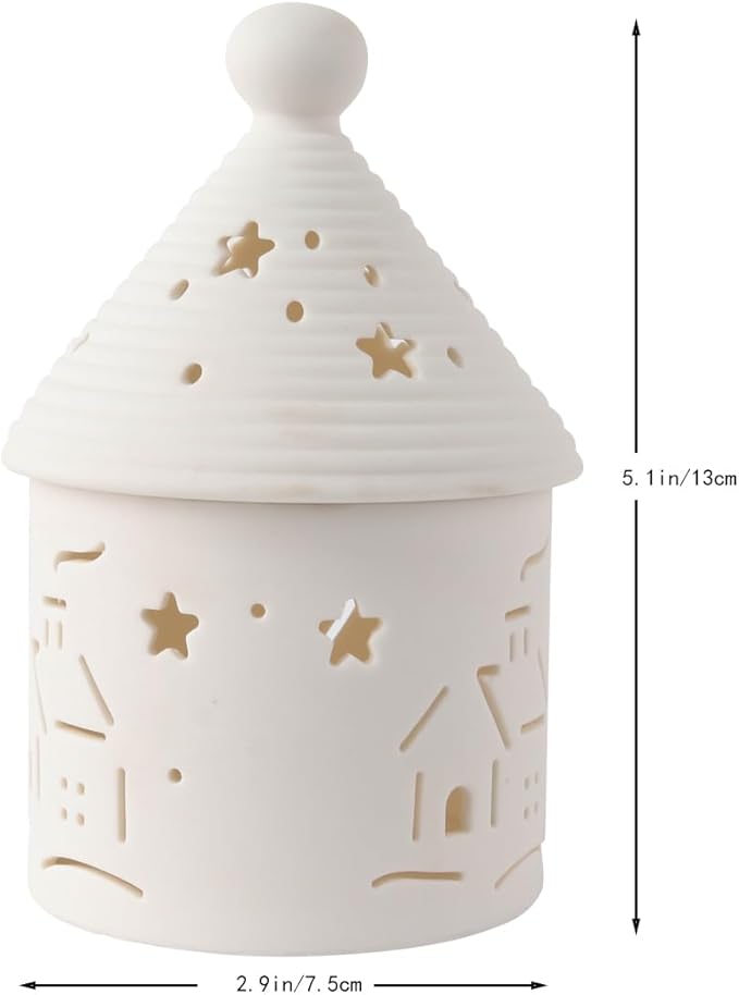 Ceramic House Christmas Decoration Tealight Holder Handmade Candle Holder Matt White for Mantel Windows Decoration