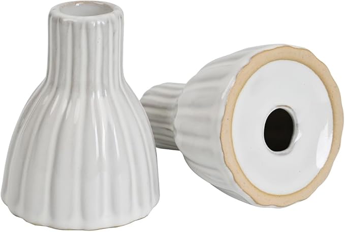 Taper Candle Holders Set of 2 White Ceramic Candlestick for Table Centerpiece Mantel Candle Stick Stands for Wedding Dining Party Home Christmas Decoration Housewarming Gift