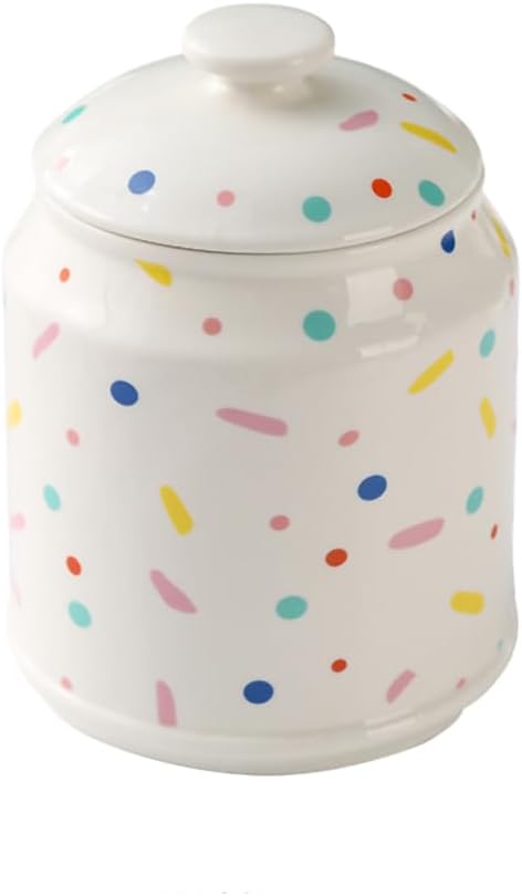 WAIT FLY Ceramic Tea Caddy Tea Canister Large Capacity Food Storage Jar Container for Tea, Coffee, Herb, Sugar, Spice, Nuts-Color Dots-33 OZ