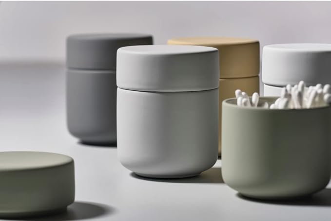 Zone Denmark Ume Taupe Cosmetic Jar - Elegant and Functional Storage Solution for Your Beauty Essentials, Infusing Scandinavian Design into Your Vanity Space (White)