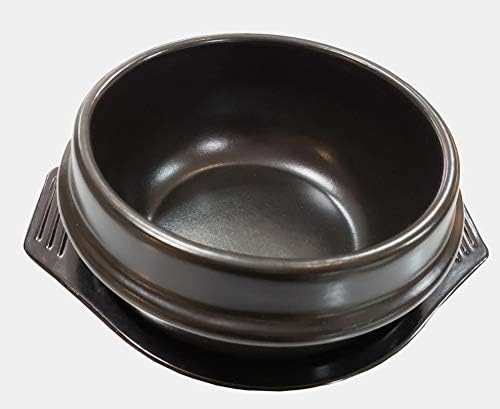 SUNRISE Kitchen Supply 24 oz Black Dolsot/Stone Bowl with Tray 5.5 in