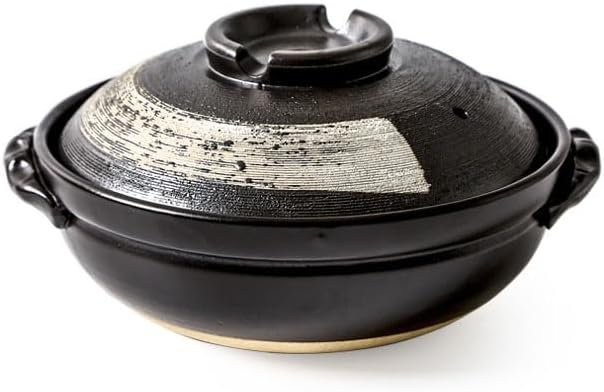 Japanese Ceramic Hot Pot, 3 Quart Clay Pot for Cooking with Lid, Heat Resistant Pot for Stew and Soup, Large Clay Cooking Pots for Nabe Pot and Korean Stone Pot Bibimbap,1700ML,B