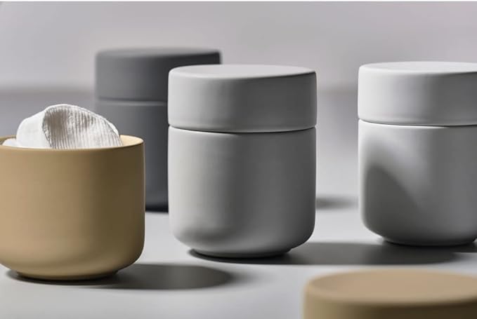 ZONE DENMARK Ume Taupe Cosmetic Jar - Elegant and Functional Storage Solution for Your Beauty Essentials, Infusing Scandinavian Design into Your Vanity Space (Soft Grey)