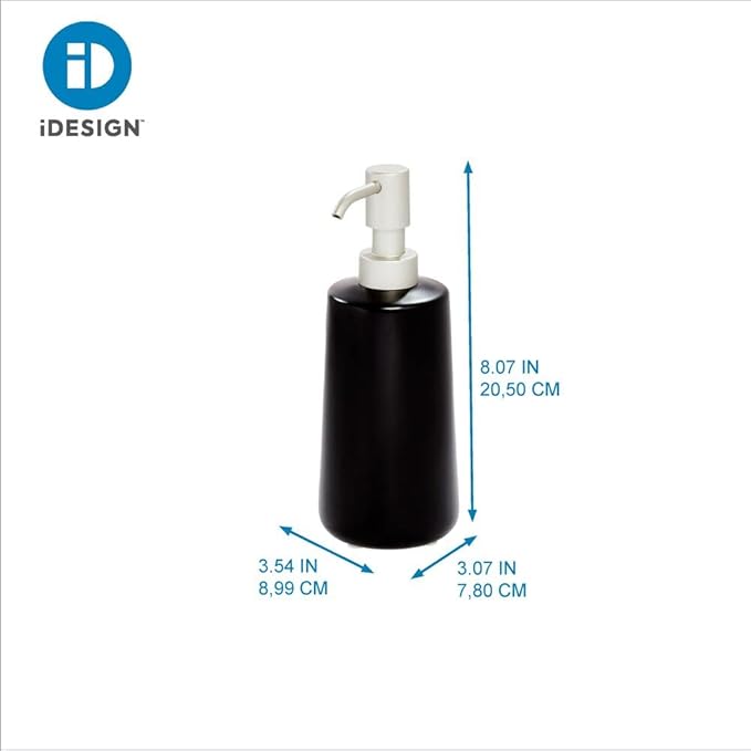 iDesign Ceramic Earth Collection Refillable Tall Soap Dispenser, Matte Black
