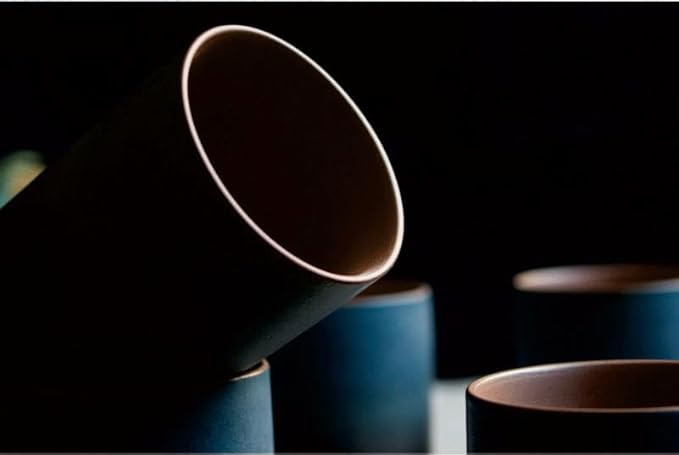 Japanese simple black style, tea cup, holder, handleless ceramic mug, coffee cups