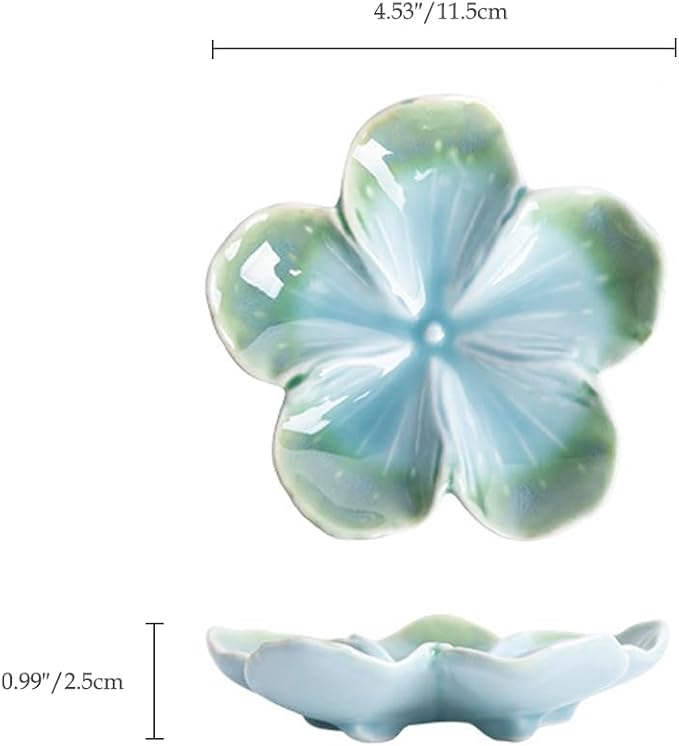 Peach Blossom-Shaped Decorative Ring Tray, Ceramic Trinket Tray Jewelry Dish Organizing Necklace Earrings, Home Decoration for Mom Best Friend Sister, Bluish Green.