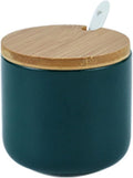 Simple Pure Color Ceramic Spice Jar Seasoning Box Condiment Pot Sugar Bowl with Bamboo Lid and Spoon
