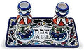 Colorful Ceramic Candlesticks with Matching Plate for Shabbatand Holidays Jerusalem Pottery