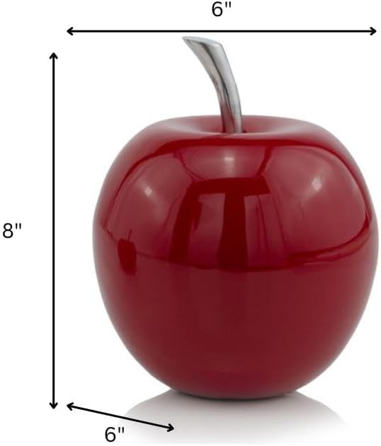 Modern Day Accents 3462 Manzano Red Apple, Fruit Decor, Teacher Gifts, School, Apple Office Desk Home with Silver Stem, Sculpture, Aluminum, 6" Lx6 Wx8 H