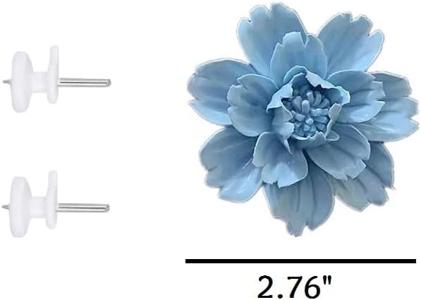 AMERRY Peony，2.76" Ceramic Flower Wall Art, Artificial 3D Flower Wall Art, Handmade 3D Wall Hanging Sculpture, Porcelain Plant Decoration for Home Office Decor (BLUE)