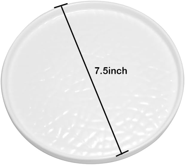Ceramic Round Bathroom Vanity Tray, 7.5" Decorative Perfume Candle Holder Tray for Dresser Top (White)