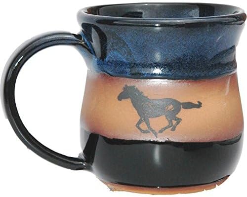 ALWAYS AZUL POTTERY Mug with Running Horse Design in Garcia Blue - Handmade Ceramic Coffee Mug - Stylish and Unique Handcrafted Artistic Drinkware - Polished Clay Cups, Great for Coffee, Tea, and More