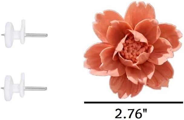 Ceramic Flower Wall Art, Artificial 3D Flower Wall Art, Handmade 3D Wall Art Hanging Sculpture, Porcelain Flower Wall Decoration for Home Office Decor (Orange，Peony，2.76")