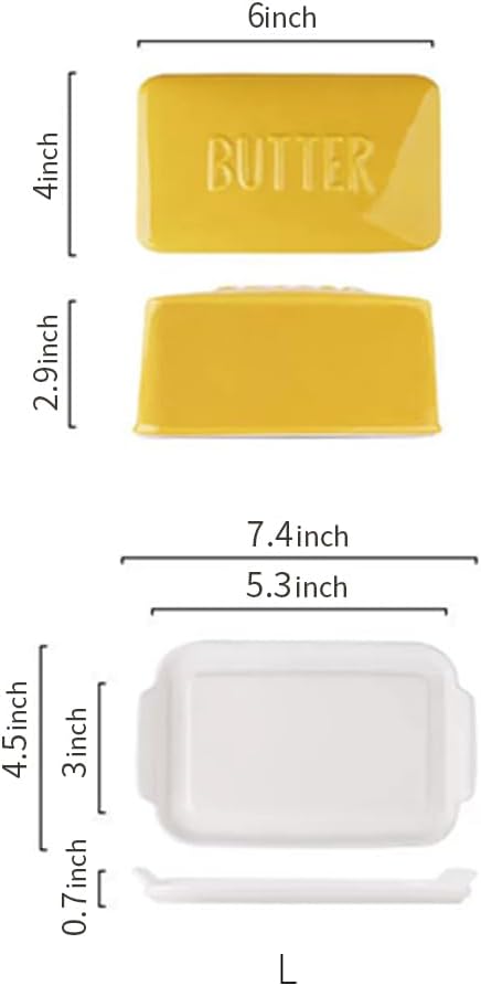 Porcelain Covered Butter Dish with Lid for Countertop Butter Holder Container for One Stick of Butter. Textured Tray Butter Keeper for Non Slip Storage-Yellow