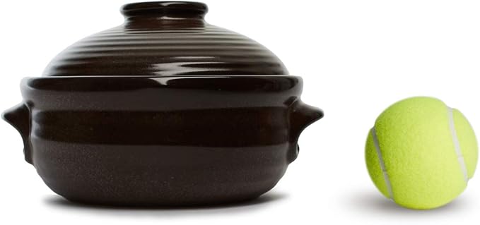Crazy Korean Cooking Korean Stone Bowl (Dolsot), Sizzling Hot Pot for Bibimbap and Soup - Premium Ceramic (Medium with Lid)