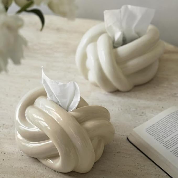 Tissue Box Cover Facial Bathroom Accessories Napkin Storage Container Ceramic for Office Vanity Living Room Bathroom Dresser, Cream Color