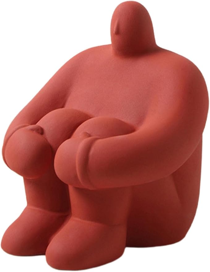 Abstract Art Character Statue Figurine Handmade Ceramic Sculpture Ornaments for Bookshelf Wine Cabinet Crafts Decoration (Red)