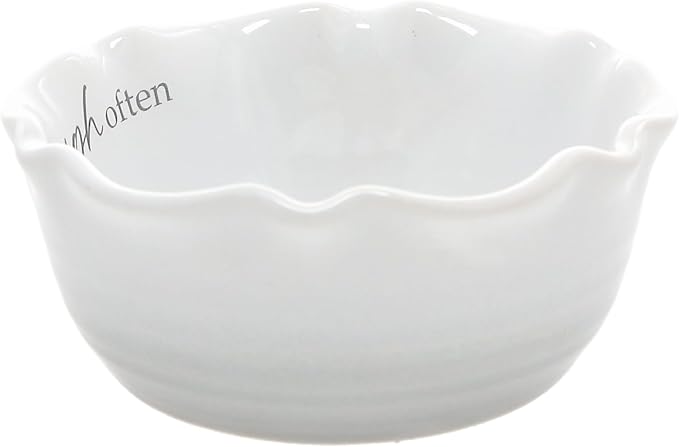 Pavilion Gift Company - Eat Well, Laugh Often - 4.5" Ceramic Bowl With Bamboo Serving Spoon Neutral Ombre Kitchen Serveware Housewarming Gift Hostest Host Present