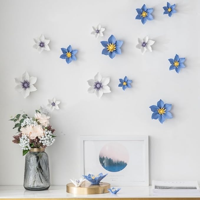 CEUYGT 3D Flower Wall Decor Handmade Ceramic Wall Art Hanging Sculpture Clematis 3.54" (Medium)