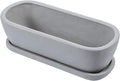 MyGift 14 Inch Oval Modern Gray Concrete Succulent Planter Pot with Drainage Hole and Removable Saucer, Decorative Cement Indoor House Plant Container for Flowers, Cactus, Herbs