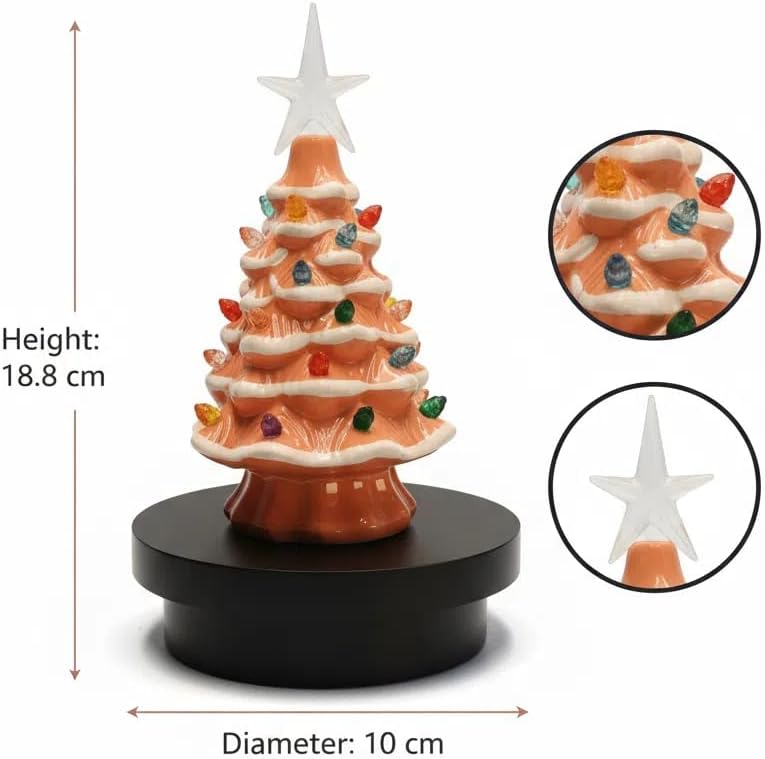 Small Resin Christmas Tree Decor, Tabletop Christmas Tree Star Topper, Holiday Decoration with 40 Multi-Color Lights, Xmas Fall Decorations for Home (Pink-White)