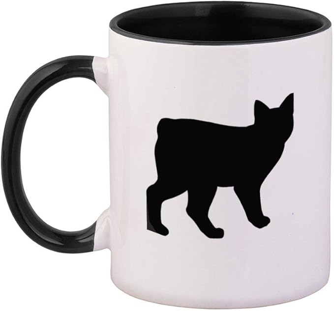 Black Manx Cat Silhouette #1 Ceramic Cup Colored Mug - Black