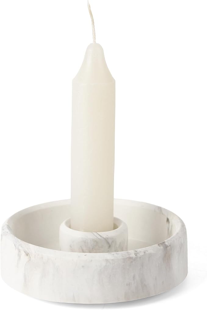 Candlestick Holder - Taper Candle Holders, Candle Tray for Tall Candle Sticks, Vintage Chime Boho Marble Candles Small Dish, Concrete Farmhouse Holders for Tapered Candles Sticks Decor (Marble)