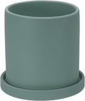 PATIKIL 5 Inch Ceramic Plant Pots, Modern Flower Planters with Drainage Holes and Tray for Decorate Home Indoor Plants Succulent Herb, Dark Green