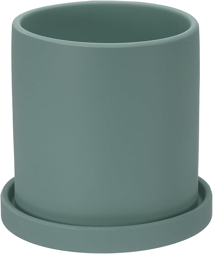 PATIKIL 5 Inch Ceramic Plant Pots, Modern Flower Planters with Drainage Holes and Tray for Decorate Home Indoor Plants Succulent Herb, Dark Green