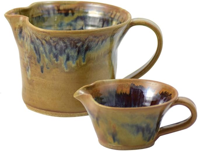Modern Artisans Tuscan Farmhouse Collection: Stoneware Pottery Mixing Bowl with Handle (Large Size 64 oz)