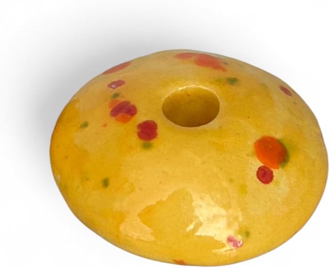 Yellow, Sunny Dots Candle Holder for 5mm Thin Beeswax Candles | Handcrafted Ceramic | Minimalist Double-Fired Taper Stand - Limited Edition (1 Candle Holder)