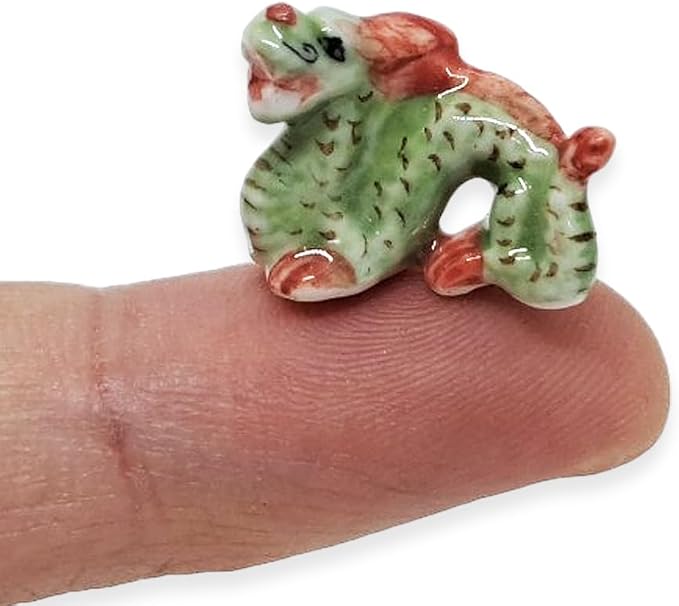 Bundle WitnyStore 1½" Green Red Chinese Asian Dragon Ceramic Figurine for Terrarium Decoration Collectible Statue for Adult Collectors Handcrafted Porcelain Ornament Sculpture Home Room Tabletop Decor