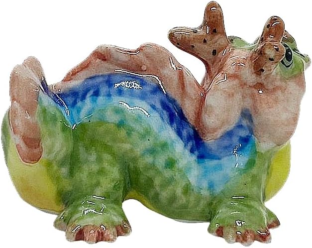 WitnyStore Tiny 1¾" Long Green Red Chinese Dragon Figurine - Miniature Hand Made Painted Ceramic Asian Dragons Mythical Creature Animals Colorful Decorative Collectible Figurines Home Décor Gifts