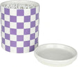 Q tip Holder, Qtip Dispenser with Lid, Cotton Swab Ball Holder Container for Bathroom, Ceramic Q-tip Canisters/Apothecary Jar, Modern Lavender Purple Checkered Bathrooms Decor