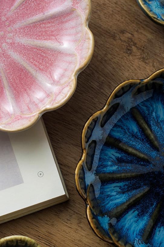 Lotus Ring Holder Dish Small Indoor Ash Tray, Ceramic Dessert Plate Trinket Jewelry Holder Organizing Necklace Earrings for Parents Friends Sister, Blue. All Jewelries Are NOT Included.