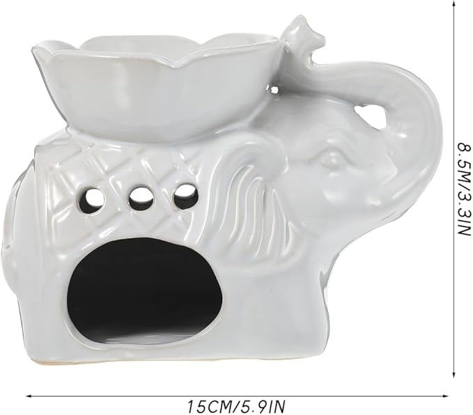 Healifty Wax Melt Warmer Ceramic Elephant Essential Oil Burner Aroma Burner Tealight Candle Holder for Yoga Spa Home Bedroom Decor (White)