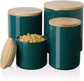 Sweejar Kitchen Canisters Ceramic Food Storage Jar Set, Stackable Containers with Airtight Seal Wooden Lid for Serving Ground Coffee, Tea, Herbs, Grains, Sugar, Salt - Set of 4 (Jade)