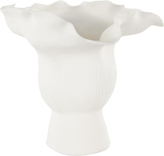Deco 79 Ceramic Abstract Decorative Vase Floral Inspired Centerpiece Vase with Linear Grooves, Flower Vase for Home Decoration 9" x 8" x 8", White