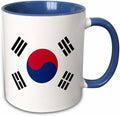 3dRose Flag of South Korea - Korean white red blue taegeuk circle black trigrams - Taiji Yinyang Taegeukgi 11oz Two-Tone Blue Mug