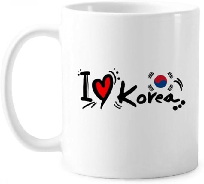 I Love Korea Word Flag Love Heart Illustration Mug Pottery Ceramic Coffee Porcelain Cup Tableware