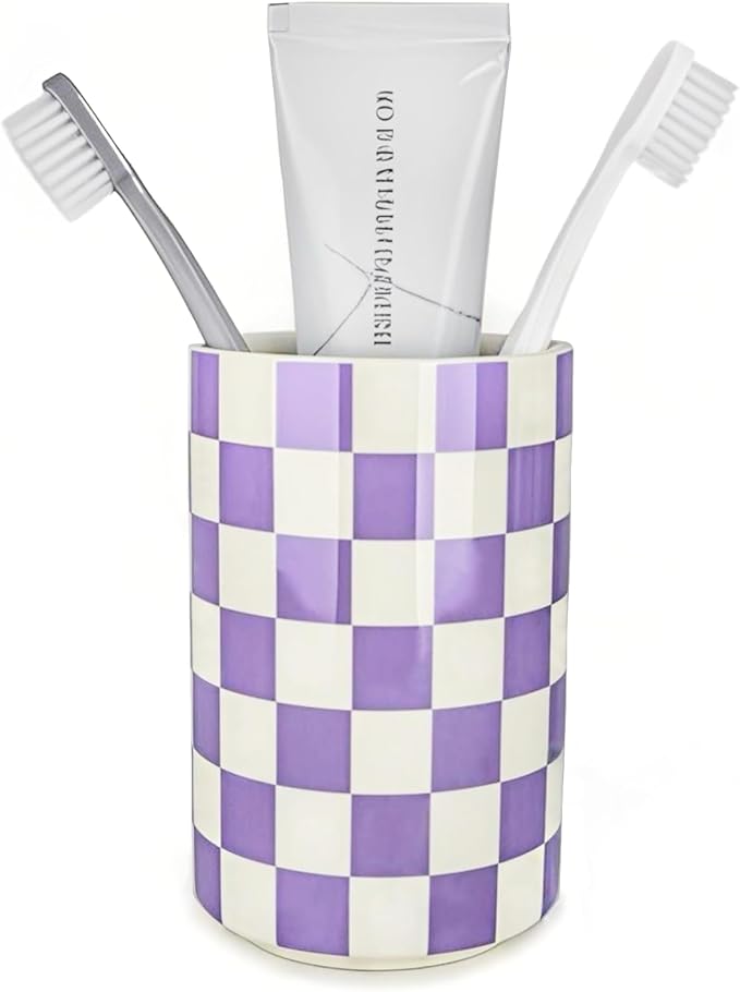 Ceramic Toothbrush Holder, Purple Tooth Brush Holders for Bathrooms, Lavender Bathroom Accessories, Modern Cute Tooth Brush Tumbler/Cup, Toothbrushes Toothpaste Storage Dispenser for Countertop